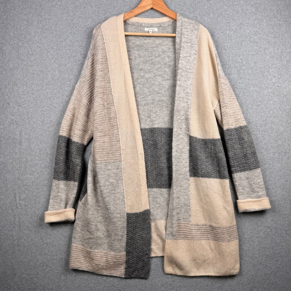 Maurices Cardigan Womens L Gray Beige Sweater Colorblock Longline Knit Neutral
